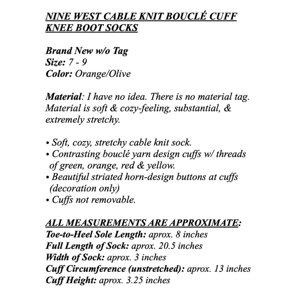 NINE WEST Cable Knit Knee Boot Boucle Cuff Socks - Picture 12 of 12